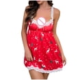 thumbnail image 4 of Sakmal Lace Trim Moomoos for Women Sleep Cozy Red Lightweight Christmas Loungewear Sleeveless Reindeer Print Short Square Neckline Chemises S-XL, 4 of 9