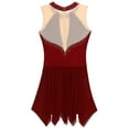 thumbnail image 6 of Alvivi Women Rhinestone Mesh Splice Tank Dress Gymnastics Leotard Lyrical Dance Figure Skating Dress Burgundy S, 6 of 7