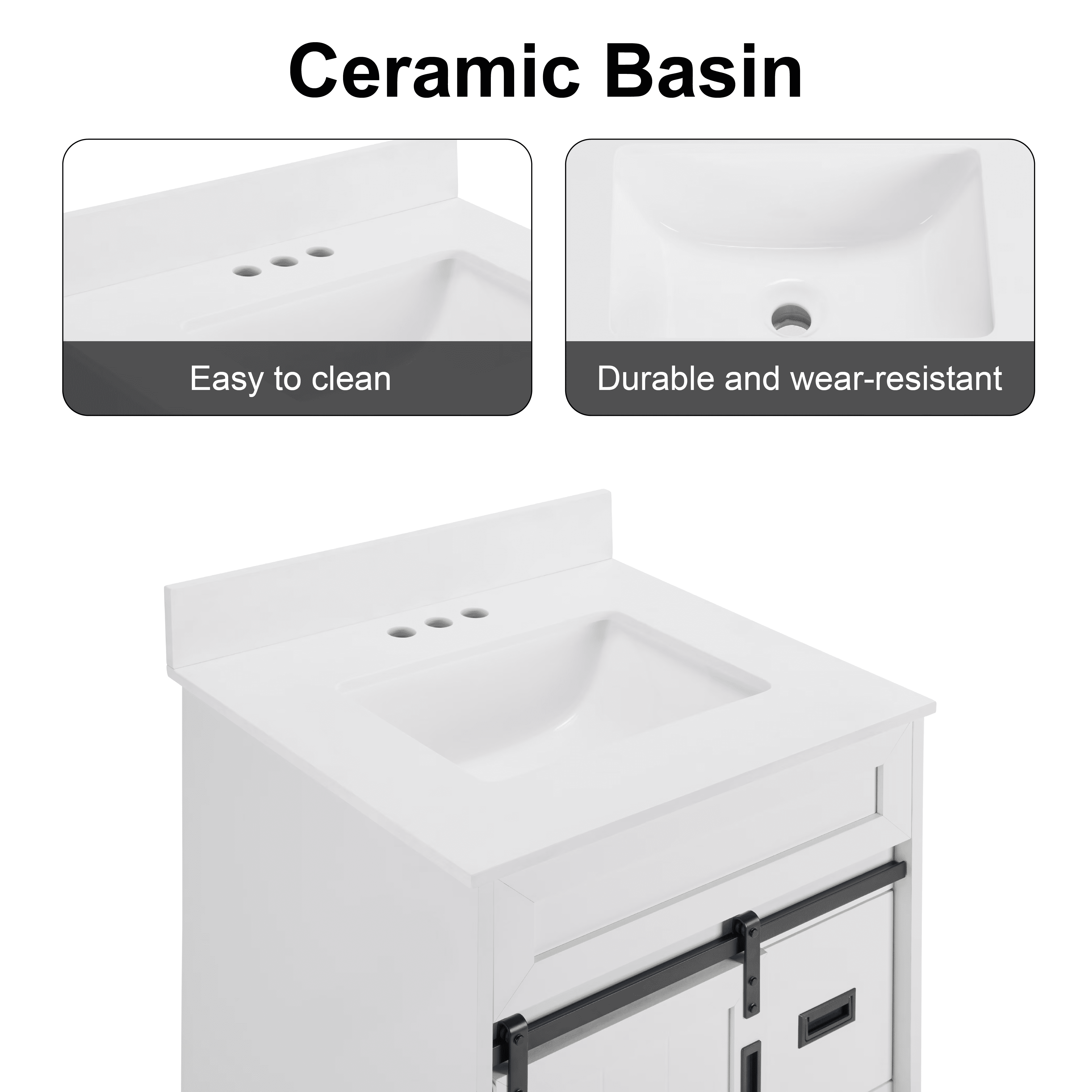Aukfa 24" Bathroom Vanity with Sink,Farmhouse Undermount Freestanding Bathroom Sink Cabinet,White
