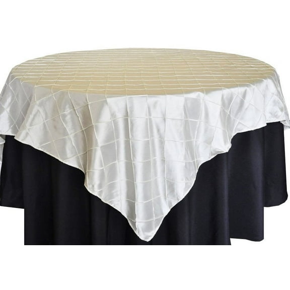 Wedding Linens Inc. 85" x85'' Square Pintuck Taffeta Seamless Linen Table overlay for Party Wedding Reception Catering Dining Home Table overlay Linens - Ivory