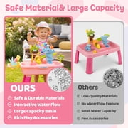Pink Water Table for Girls/ 2–7 Years,20 in/51 cm, Outdoor Sensory Toys , Gift for Kids Outdoor Play Table with Pump & Running Water, Fishing Game.