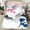 thumbnail image 2 of jejeloiu Japanese Wave Twin Sheet Sets,Ink Mountain Pattern Twin Fitted Sheet,Pink Cherry Floral Flat Sheet For Men Women,Ultra Soft Home Decor,3pcs, 2 of 7