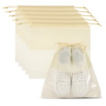 Uxcell Shoe Bags for Travel, Dustproof Drawstring Bags for Packing with Clear Window Beige 12"