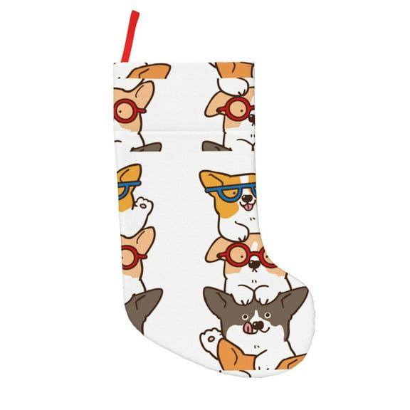 Uemuo Corgi Dog2 Print Christmas Stockings, 18inch Xmas Hanging Stocking Decorations for Christmas Party Family Decor