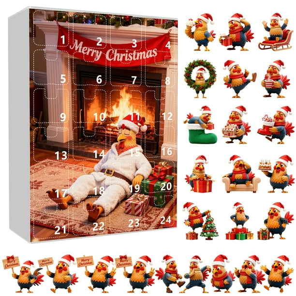 Calendario de Adviento con colgante de gallina | Decoración festiva para el árbol | Recuerdo de Adviento para el hogar y la familia