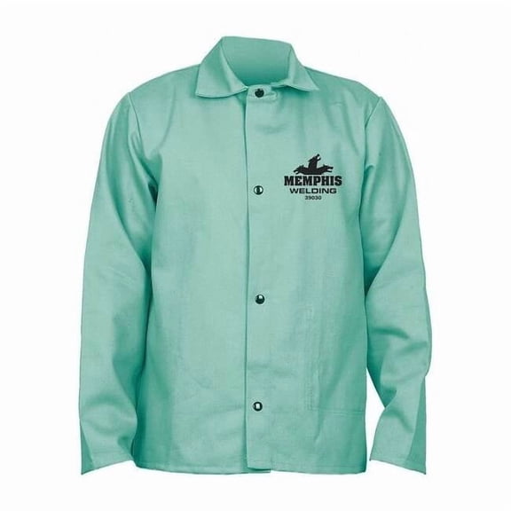 Welding Jacket, Excel FR, 9 oz, 76 in Length, Snaps Closure, Green, XL