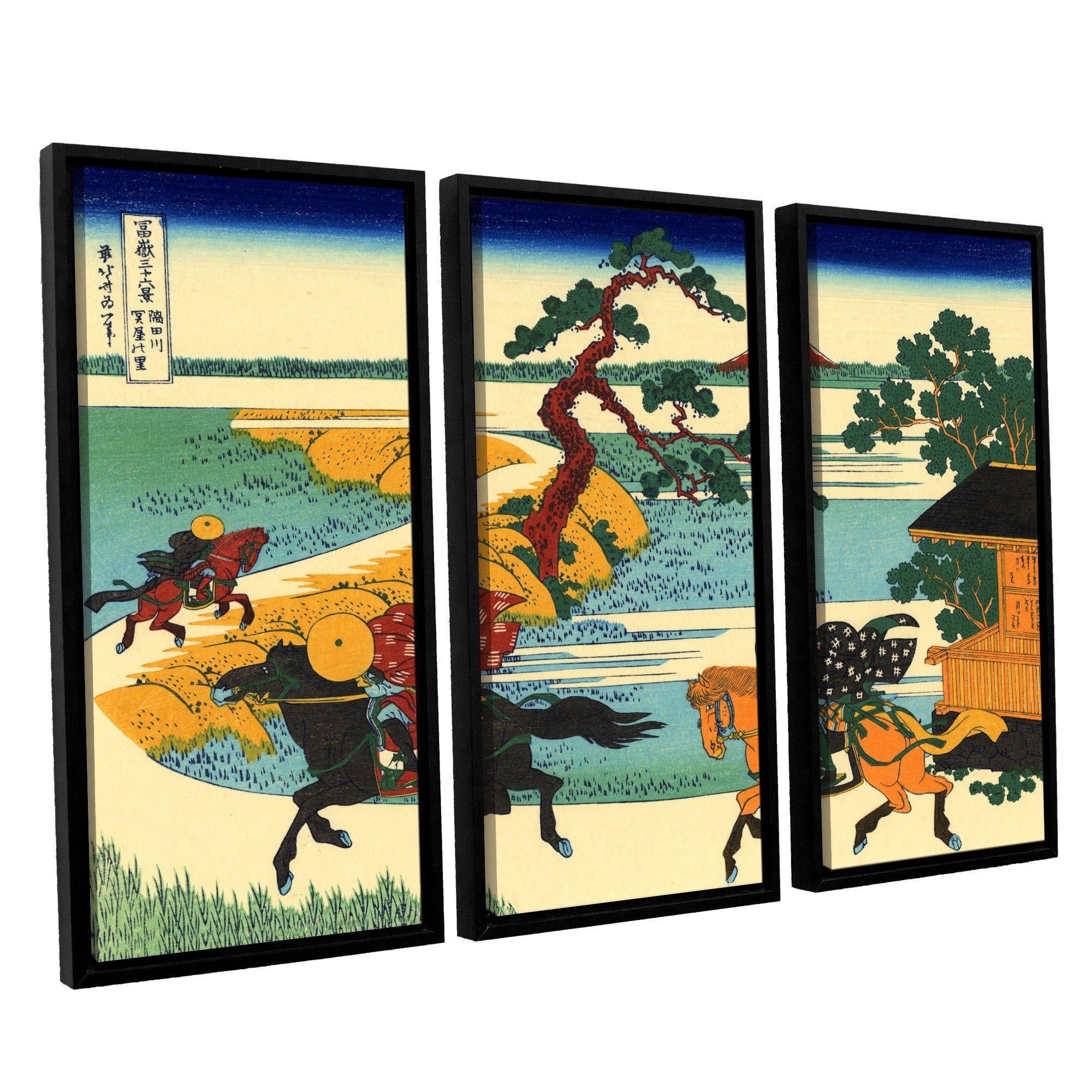 ArtWall Katsushika Hokusai "The Fields of Sekiya By the Sumida River" 3-Piece Floater Framed Canvas Set