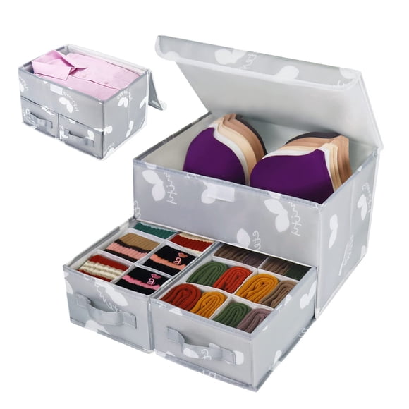 Separador de cajones para calcetines y ropa interior EASEVE, organizadores de armario y tocador, caja de almacenamiento con tapa para sujetadores, leggings, camisas o bragas (1 paquete, gris)
