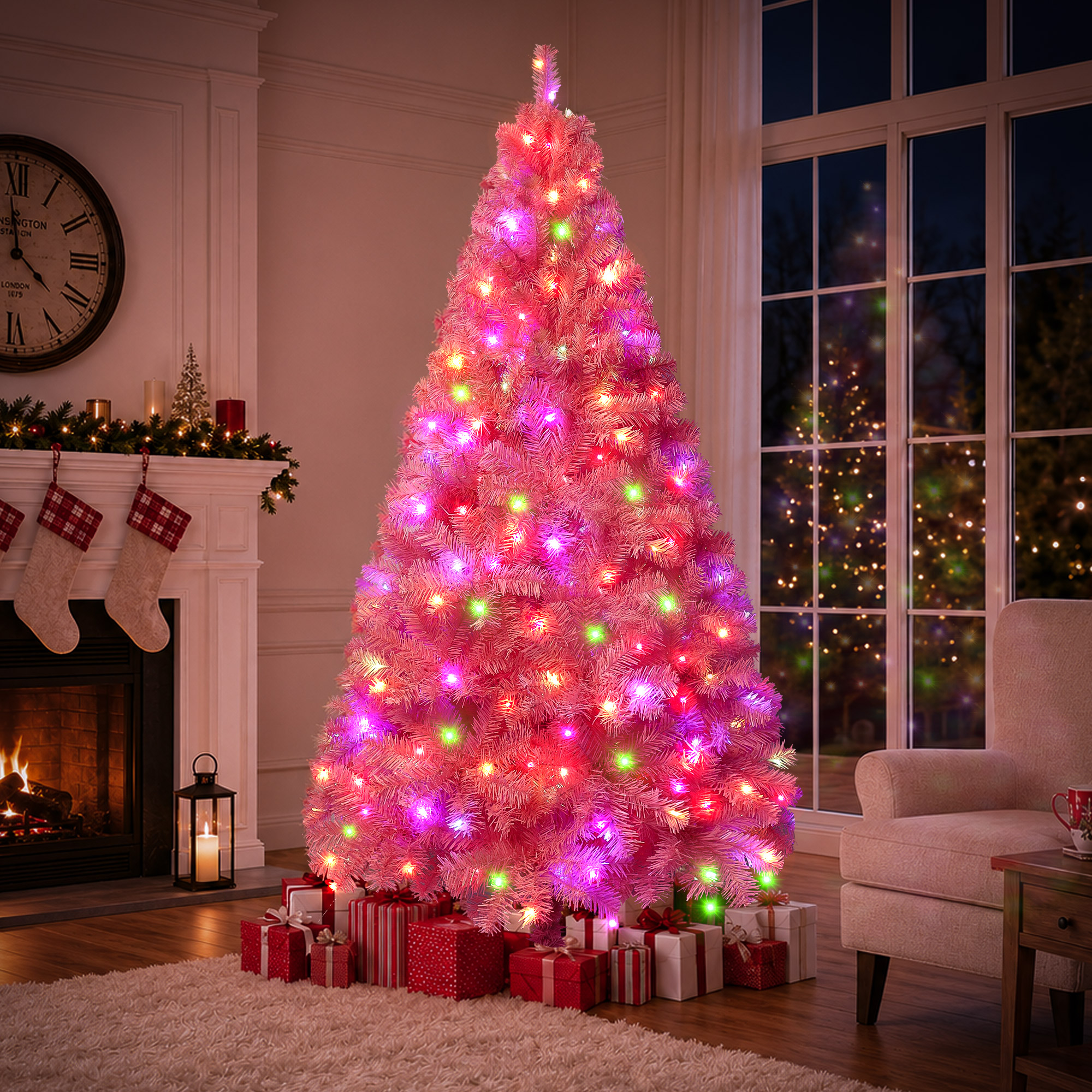 Yexmas 6ft Pre-Lit Pink Christmas Tree with 300 Lights photo 1