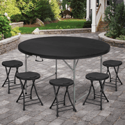 MoNiBloom 5Ft Foldable Plastic Table, Heavy Duty Round Indoor Outdoor Desk for Kitchen Party Wedding, Black