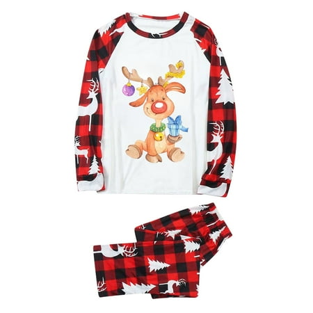 

Christmas Pajamas for Family Parent-Child Outfit Winter Fall Sleepwear Matching Cute Big Headed Deer Print Pjs Plaid Long Sleeve Tops Pants Soft Casusal Holiday Sleepwear Pajama Sets