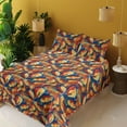 thumbnail image 2 of Ambesonne Flowers Vintage Fitted & Flat Sheet with Shams 4 Pcs Set, Simple Brush Art, Calking, Mustard Dark Pink, 2 of 5