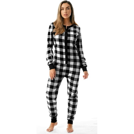 Womens Henley Thermal Onesie Buffalo Plaid and Tie Dye