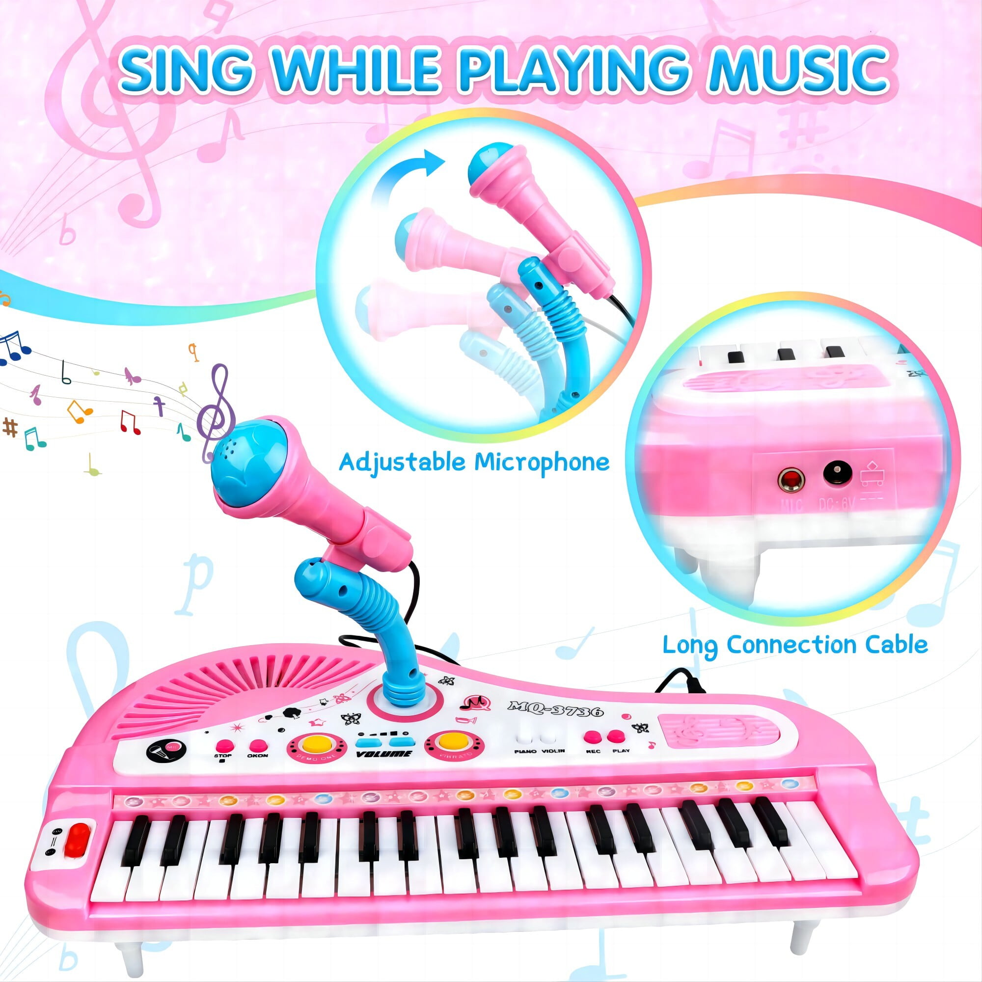 KUTGY Piano for Kids 37 Keys Piano Toys for Girl Toddlers with Built-in Microphone & Music Modes Best Birthday Gifts for 1 2 3 4 5 Year Old Girls Toys Educational Keyboard Musical Instrument Toys