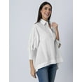 thumbnail image 3 of Moomaya High-Low Casual Shirt, Classic Collar, Quarter Cuff Sleeves Women Cotton Top, 3 of 9