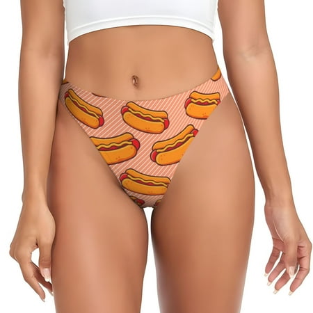 KLL Cartoon Hot Dog for Women Underwear Thongs Sexy G-String for Women Seamless Panties Undies Low Rise Thong Panties Fit for Everyday Wear/Yoga/Special-Small