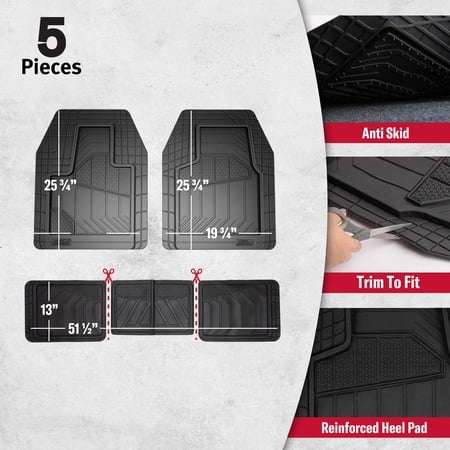 GENUINE DICKIES MAX COVERAGE FULL VEHICLE RUBBER FLOOR MAT 5-PIECE SET BLACK, 80103WDI
