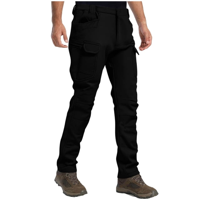 FRSASU Pantalon de Randonnée et de Neige pour Homme Ski Hiver Isolé Doublé en Molleton Extérieur Imperméable Camping, Marche, Pêche Pantalon Noir
