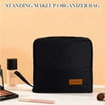 thumbnail image 3 of Gustave Standing Makeup Bag Portable Toiletry Cosmetic Travel Bag Organizer Large Capacity Multipurpose Oxford Makeup Brush Holder Storage Case with Compartments and Mesh Bag for Women, Black, 3 of 9