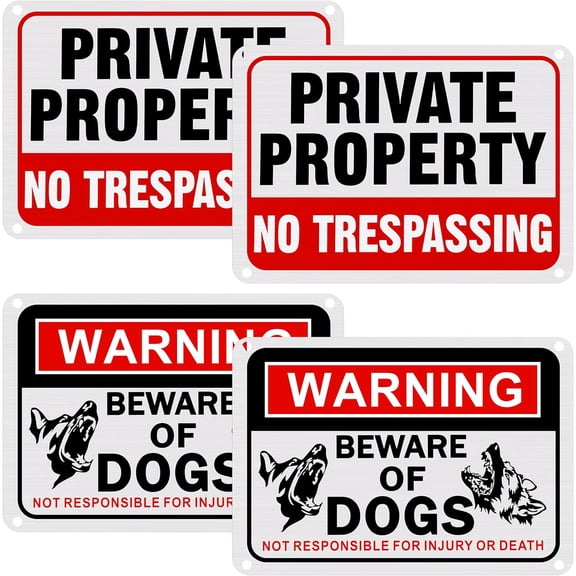 No Trespassing Signs and Beware of Dog Sign Set Private Property Sign Reflective Aluminum Warning Signs Metal Signs Weatherproof Security Sign for Home Yard Outdoor Use, 7 x 10 Inch ()