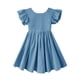 thumbnail image 2 of Vestido Dutebare para niñas pequeñas, algodón y lino, con volantes, azul 5-6T, 2 of 2