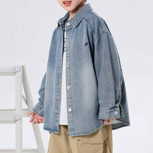 Chaqueta vaquera de manga larga con solapa para niños, bonita chaqueta informal para niños, chaqueta vaquera de manga larga con capucha, chaqueta vaquera para niños, top de poliéster