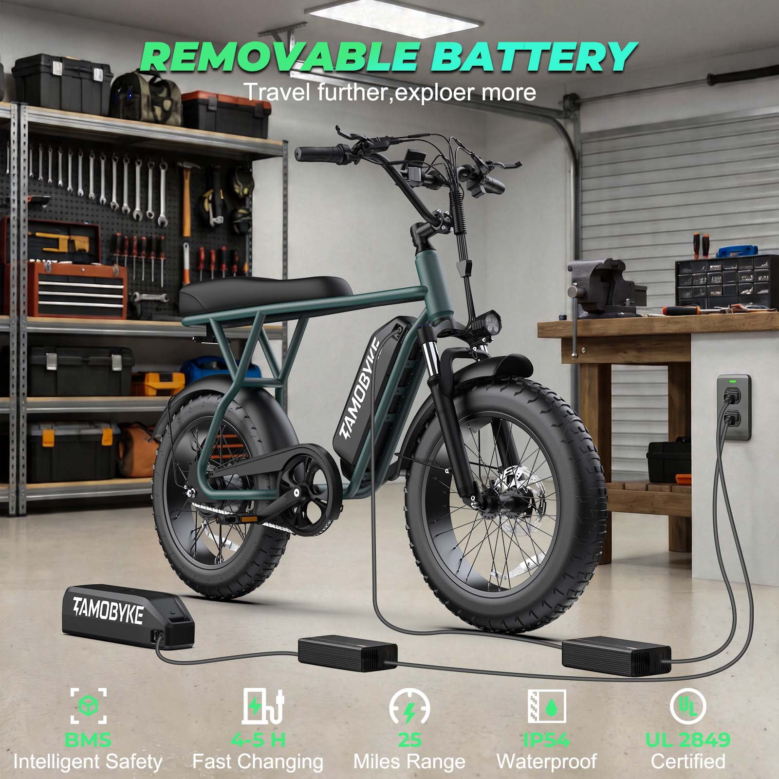 Tamobyke T63 Electric Bike for Teens&Adults,750W Motor up to 20MPH,36V/13Ah Battery,20"x4.0" Fat Tire E-Mountain Bike,App Control,UL2849