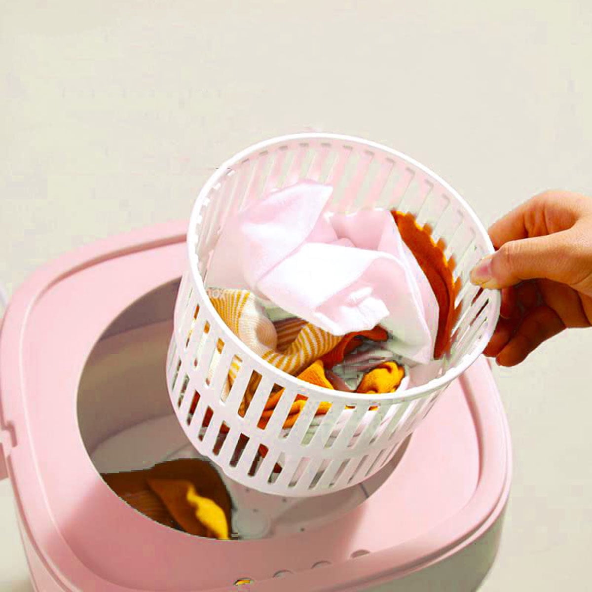Portable Washing Machine, Foldable Mini Washer with Drain Basket, 3 Modes Deep Cleaning - 6.5L High Capacity for Lingerie, Personal, Baby, Delicates Cleaning(Pink)