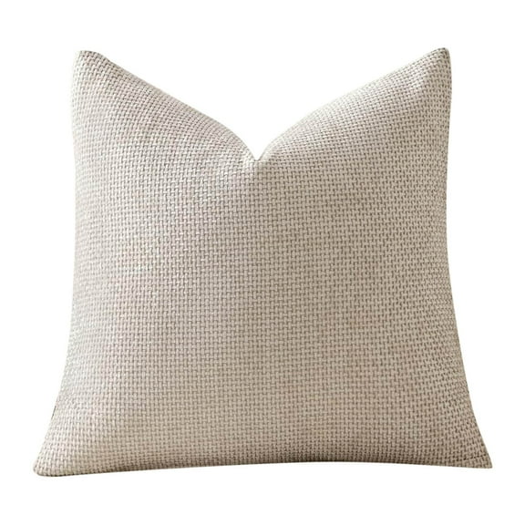 Throw Pillow Covers Soft Chenille Woven Textured Cushion Covers Boho Plush Modern Decorative Pillow Cases for Couch Bed Zipper 18*18 In-Beige