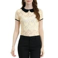 thumbnail image 1 of Unique Bargains Blouse en Dentelle à Col Contrastant Transparent pour Femmes, 1 of 6