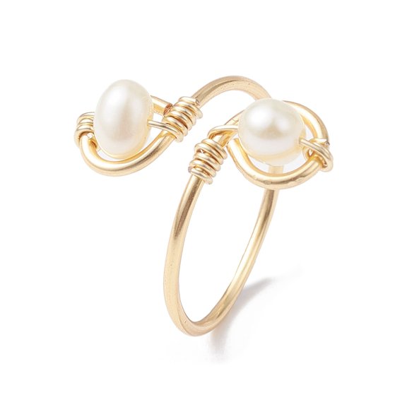 Copper Wire Wrapped Natural Cultured Freshwater Pearl Toe Open Ring Cuff Toe Ring for Women Golden 1~15mm Inner Diameter: 16.8mm