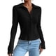 thumbnail image 2 of Camiseta informal ajustada de Color sólido para mujer, rebeca con botones de solapa, camisetas de manga larga con aberturas, Tops de otoño, ropa de calle de Color sólido, 2 of 4