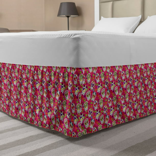 Sugar Skull Bed Skirt Colorful Skulls Leaves Motifs Pirate Cemetery Graveyard Traditional Elastic Bedskirt Dust Ruffle Wrap Around For Bedding Decor 4 Sizes Multicolor By Ambesonne Walmart Com Walmart Com