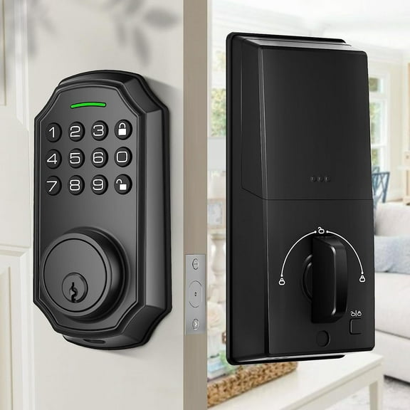 Fingerprint and Keypad Deadbolt Smart Lock - Keyless Entry with App Control, Auto Lock, One-Touch Unlock, Anti-Peeping Password, and Wi-Fi Connectivity - Battery Powered (Battery Not Included)
