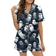 thumbnail image 3 of Womens Pajama Sets â Button Up Cotton Pajamas Lounge Sets for Women for Menopause Cooling or Nursing Sleepwear Women's Halloween Color Printed Silk Satin Short Sleeve Button Sleepwear Set, 3 of 8