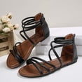 thumbnail image 6 of Black Women'S Casual Flat Sandals Open Toe Round Toe Back Zip Indoor Outdoor Daily Wear Pu Foot Length 9.25 Inch, 6 of 9