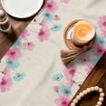thumbnail image 3 of Blue Pink Flowers Table Runner - 72 Inch Long Spring Garden Floral Rustic Burlap Cotton and Linen Blended Dress Scarves Farmhouse Table Runner for Kitchen Dining, Coffee Table, 13" x 72", 3 of 8
