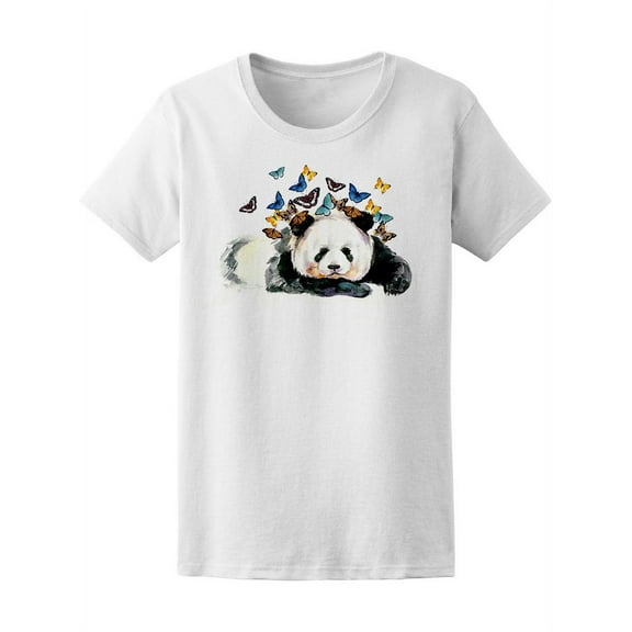Watercolor Panda And Butterfly  T-Shirt Women -Image by Shutterstock, Female Large