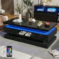 thumbnail image 6 of Blotout Large Modern High Glossy LED Coffee Table with 2 Storage Drawers, 3 Tiers-Layer Center Tables w/60,000 Colors LED Lights/Marbling Print for Livings Room, 6 of 8
