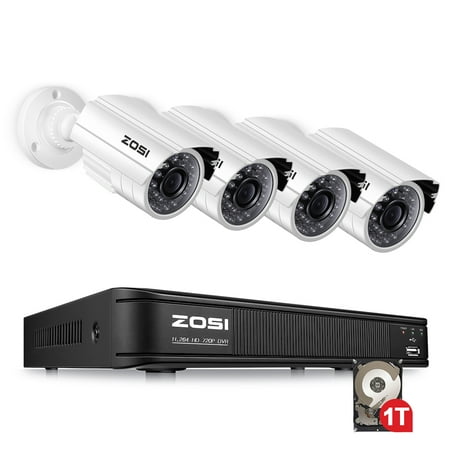 Dvr System Installation - ZOSI 720p Security Camera System for Home, Security DVR 8 Channel with Hard Drive 1TB and 4 x (1280TVL) 720p Surveillance Camera Outdoor/Indoor, Customizable Record Modes and Motion Detection