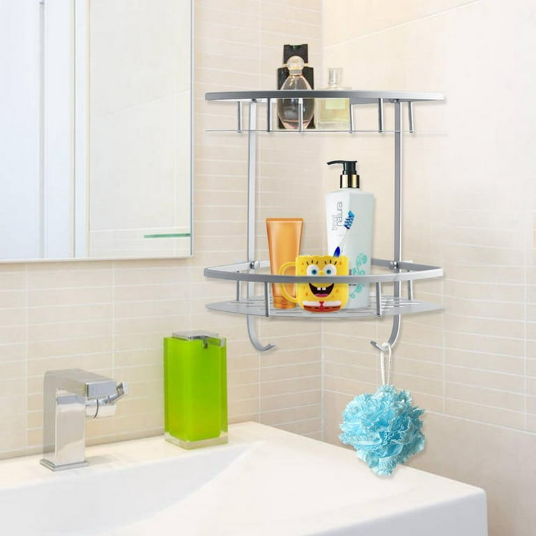 HERCHR Bathroom Shelf Corner Shower Storage Caddy Aluminum Bath Rack  Organizer 2 Tier Basket Triangular Shampoo Holder Space Saver for Bathroom  Kitchen, Silver 