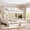 Beige, variant on Twin-Over-Full Wood Bunk Bed with Curved Guardrail & Ladder, Chic Kids Storage Bed Frame with Drawers & Bedside Shelves