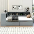 thumbnail image 3 of Twin Size Daybed with Charging Station, Built-in Desk, Under-Bed Drawers and Storage Shelves, Wood Twin Size Platform Bed with Upholstered Headboard for Bedroom, Gray, 3 of 9