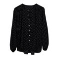 thumbnail image 1 of Camisa de punto redondo para mujer, manga larga, cuello en V, botones, ajuste holgado, blusa ligera para oficina, 1 of 8