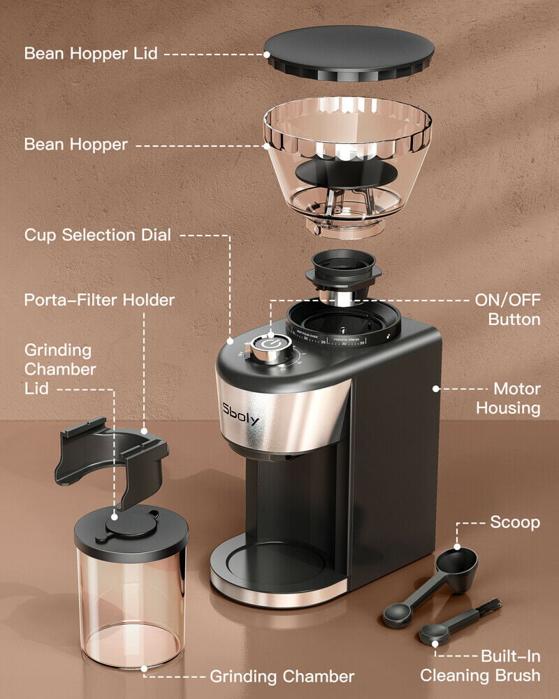 Boly Electric Conical Burr Coffee Grinder, Adjustable Burr Mill with 19  Precise Grind Setting, Stainless Steel Coffee Grinder Electric for Drip