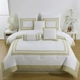 thumbnail image 3 of Chezmoi Collection Caprice 7-Piece Hotel Style Comforter Set Full Size, White/Tan Square Pattern Color Block Bedding with Decorative Pillows, Luxurious Lightweight All Season Bed Set, 3 of 9