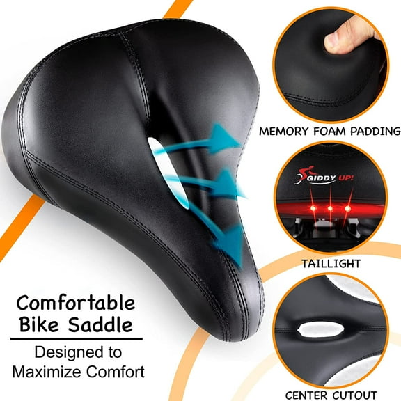 Premium Bike Seat with LED - Extra Wide Comfortable Saddle for Exercise & Road Bikes