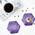 thumbnail image 4 of Vsdgher Snowfall Sky White Purple Leather Coasters for Drinks, Durable Drink Coasters 4 Set for Tabletop Protection, Luxurious Home Décor and Housewarming Gift-Hexagon, 4 of 6