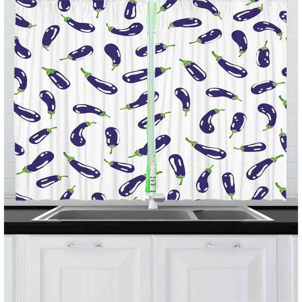 Eggplant Curtains 2 Panels Set, Fresh Eggplants on White Surface Delicious Dishes Eco Food