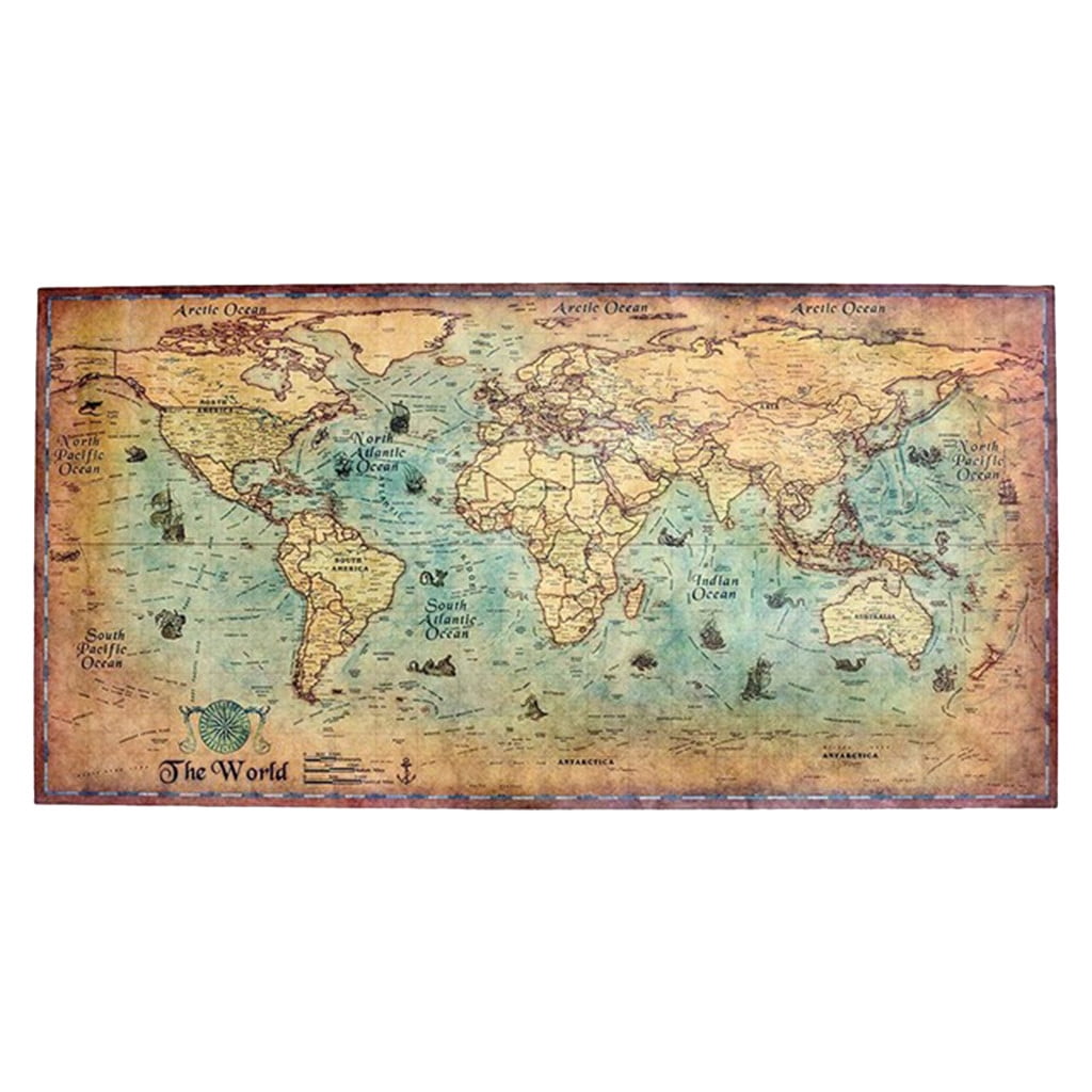 Vintage Retro World Map Kraft Paper Poster Nautical Chart for Home Cafe 